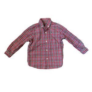 Vineyard Vines Toddler 2T Plaid Button Down Shirt Red Green Whale Logo Holidays
